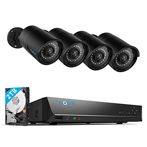 Reolink 5MP Überwachungskamera Aussen Set, Videoüberwachung mit 8CH 2TB HDD NVR und 4X 5MP PoE IP Kamera, mit Personen-/Fahrzeugerkennung für 24/7 Überwachung, IR Nachtsicht, RLK8-410B4-5MP Schwarz von Reolink
