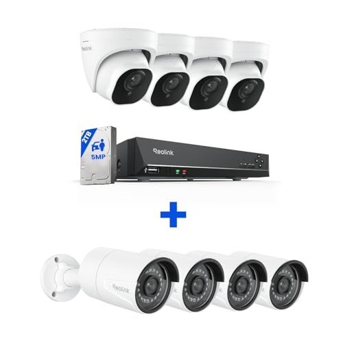 Reolink Bundle of 5MP PoE Kamera-Set RLK8-520D4-5MP + RLC-510A, 5MP IP-Kameras Outdoor, 8CH NVR mit 2TB HDD, Personen-/Fahrzeugerkennung, Audio, IR-Nachtsicht, microSD-Slot, wetterfest von Reolink