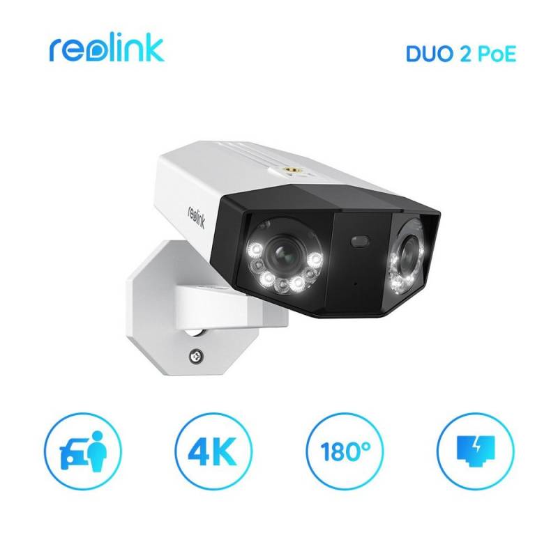 Reolink Überwachungskamera Duo 8MP Smarte PoE (Outdoor, Set, Dual-Lens, 180° Sichtwinkel, Person/Fahrzeug/Tier-Erkennung, Farb-Nachtsicht, Zwei-Wege-Audio, Wasserdicht) von Reolink
