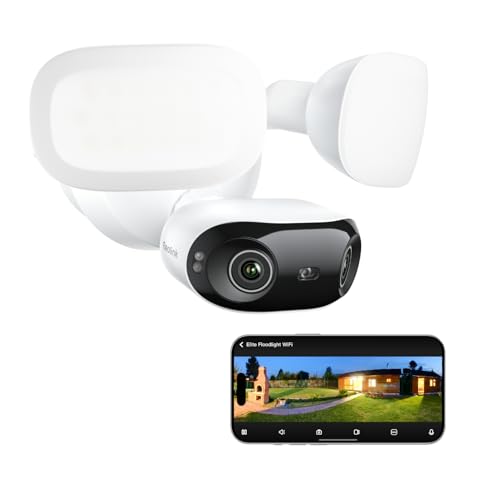 Reolink Elite Floodlight WiFi, 4K Wi-Fi 6 Überwachungskamera Aussen mit 3000 Lumen Flutlicht, Dimmbares Licht(3000K~6000K), WLAN Kamera Outdoor, Lokale KI-Videosuche, 180° Panoramablick, KI-Erkennung von Reolink