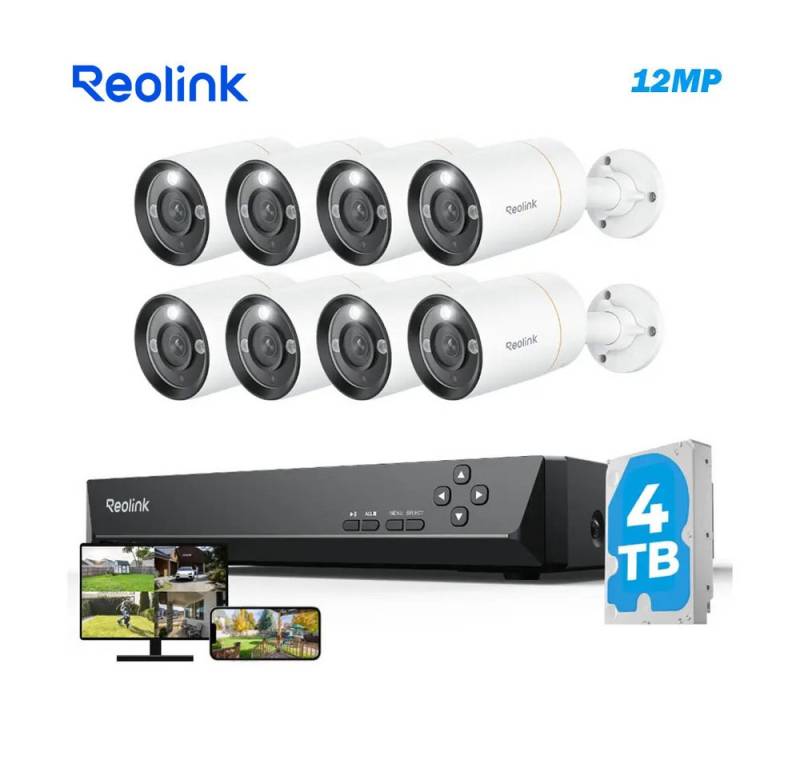 Reolink Überwachungskamera PoE 12 MP Ultra HD (Innenbereich, Außenbereich, 16-Kanal NVR mit 4TB HDD und 8 Bullet Kameras, Farbige Nachtaufnahme,Zwei-Wege-Audio,Dauernde 24/7 Aufzeichnung) von Reolink