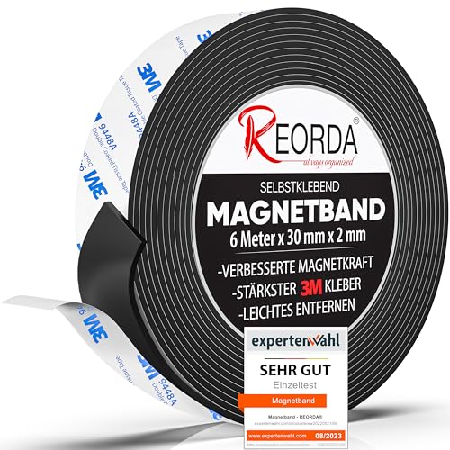 REORDA® Magnetband selbstklebend stark - Magnetstreifen selbstklebend mit starkem 3M Kleber - Magnetklebeband mit optimierter Magnetkraft - Magnet Klebeband von Reorda