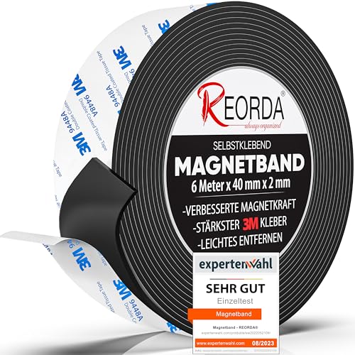 REORDA® Magnetband selbstklebend stark - Magnetstreifen selbstklebend mit starkem 3M Kleber - Magnetklebeband mit optimierter Magnetkraft - Magnet Klebeband von Reorda