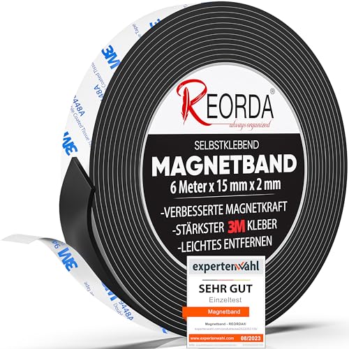 REORDA® Magnetband selbstklebend stark - Magnetstreifen selbstklebend mit starkem 3M Kleber - Magnetklebeband mit optimierter Magnetkraft - Magnet Klebeband von Reorda