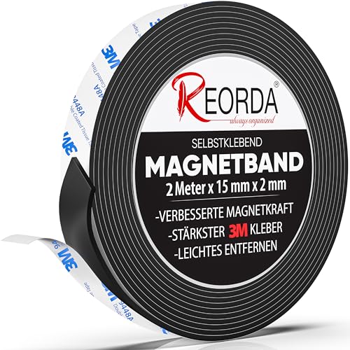 REORDA® Magnetband selbstklebend stark - Magnetstreifen selbstklebend mit starkem 3M Kleber - Magnetklebeband mit optimierter Magnetkraft - Magnet Klebeband von Reorda