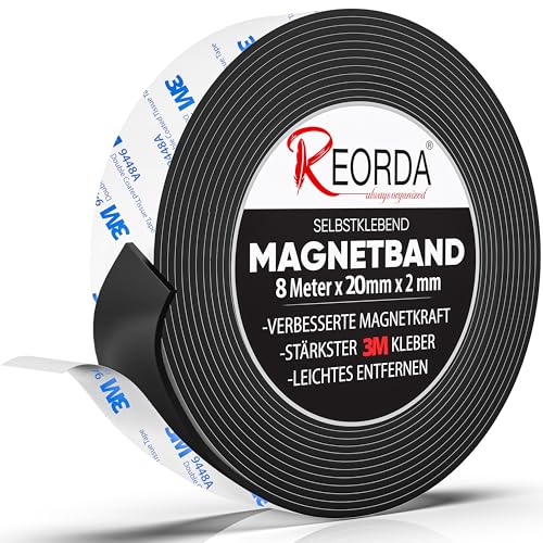 REORDA® Magnetband selbstklebend stark - Magnetstreifen selbstklebend mit starkem 3M Kleber - Magnetklebeband mit optimierter Magnetkraft - Magnet Klebeband von Reorda