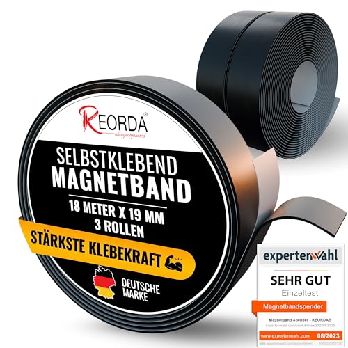 REORDA® Magnetband selbstklebend - [STARKER KLEBER] Magnetstreifen selbstklebend - Magnetklebeband mit optimierter Magnetkraft - Magnet Klebeband (18 Meter) von Reorda