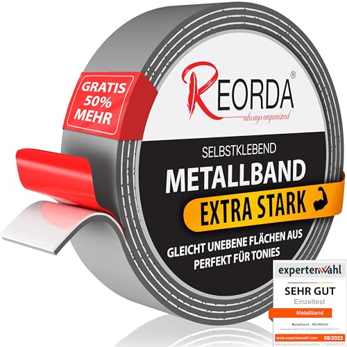 REORDA® Metallband selbstklebend Grau- (1,5 Meter) Ideal für Tonies®-Figuren & -Regale I Magnetband für Magnete I Ferroband I Magnetband selbstklebend I Eisenband von Reorda