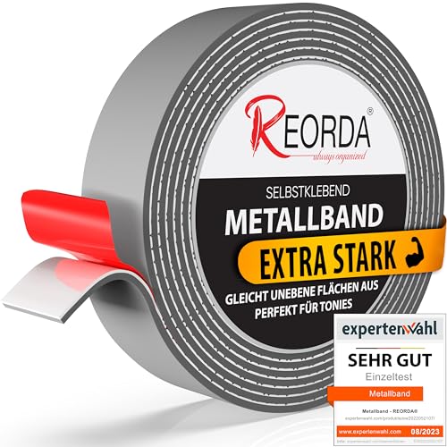 Reorda® Metallband selbstklebend Grau - Ideal für Tonies®-Figuren & -Regale (25 mm Breite) - Magnetband für Magnete I Ferroband I Magnetband selbstklebend I Eisenband (12m) von Reorda