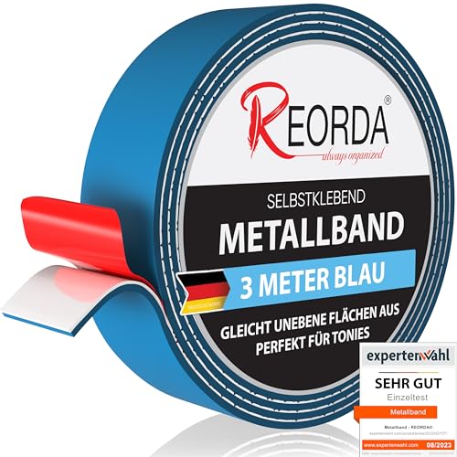 REORDA Metallband selbstklebend Blau - Ideal für Tonies®-Figuren & -Regale - Magnetband für Magnete I Ferroband I Magnetband selbstklebend I Eisenband (3m) von Reorda