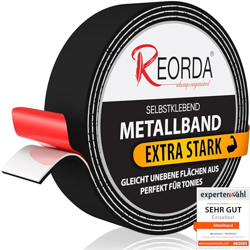 REORDA Metallband selbstklebend Schwarz - Ideal für Tonies®-Figuren & -Regale - Magnetband für Magnete I Ferroband I Magnetband selbstklebend I Eisenband (3m) von Reorda