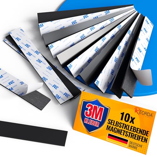 REORDA Magnetstreifen selbstklebend [STARKER 3M KLEBER] - 10 Stück | magnetisches Klebeband | Starkes Magnetband - Sicherer Halt für fast alle metallischen Objekte (15 cm x 20 mm) von Reorda
