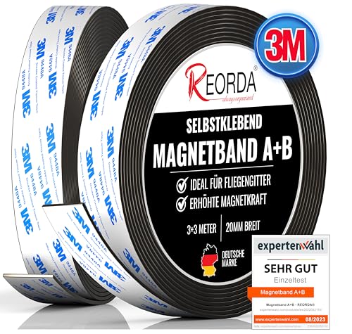 Reorda® Magnetband A B - (STARKER 3M KLEBER) Magnetstreifen für Fliegengitter & Moskitonetze für beste gegenseitige Anziehung - Magnetband selbstklebend von Reorda