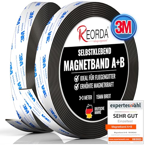 Reorda Magnetband A B - Magnetstreifen für Fliegengitter & Moskitonetze für beste gegenseitige Anziehung - Magnetband selbstklebend - Neuartiger Spezial-Kleber für stärkste Klebekraft von Reorda