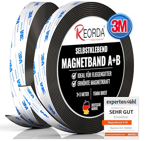 Reorda® Magnetband A B - (STARKER 3M KLEBER) Magnetstreifen für Fliegengitter & Moskitonetze für beste gegenseitige Anziehung - Magnetband selbstklebend von Reorda