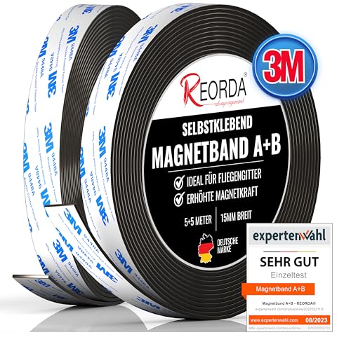 Reorda® Magnetband A B - (STARKER 3M KLEBER) Magnetstreifen für Fliegengitter & Moskitonetze für beste gegenseitige Anziehung - Magnetband selbstklebend von Reorda