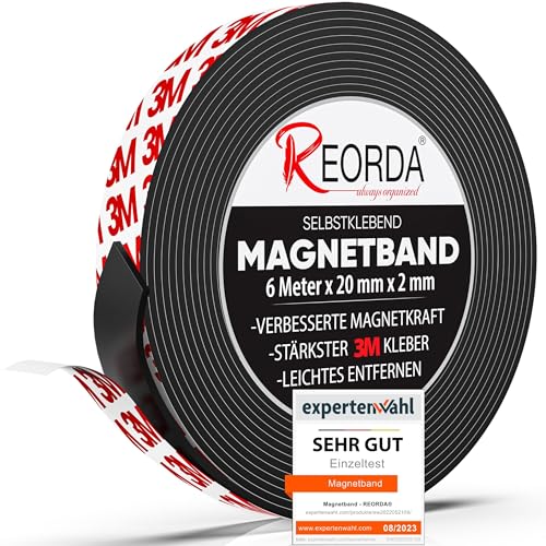 Reorda® Magnetband selbstklebend | Verbesserte Haftkraft durch starkem 3M-Kleber | Magnetband mit optimierter Magnetkraft durch Anisotropic Material | Anwendbar in Küche, Schule & Büro von Reorda