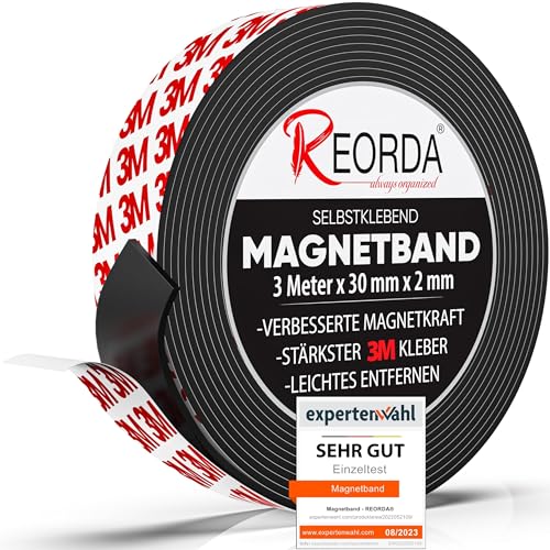 Reorda® Magnetband selbstklebend | Verbesserte Haftkraft durch starkem 3M-Kleber | Magnetband mit optimierter Magnetkraft durch Anisotropic Material | Anwendbar in Küche, Schule & Büro von Reorda