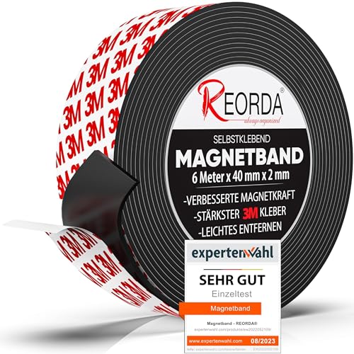 Reorda® Magnetband selbstklebend | Stärkster Halt dank 3M-Kleber | Magnetband mit optimierter Magnetkraft durch Anisotropic Material | Anwendbar in Küche, Schule & Büro von Reorda