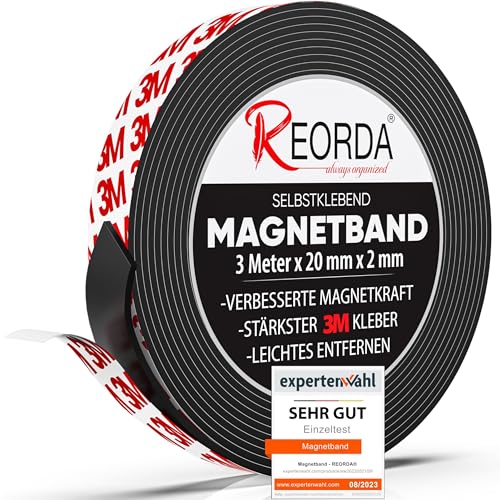 Reorda® Magnetband selbstklebend | Stärkster Halt dank 3M-Kleber | Magnetband mit optimierter Magnetkraft durch Anisotropic Material | Anwendbar in Küche, Schule & Büro von Reorda
