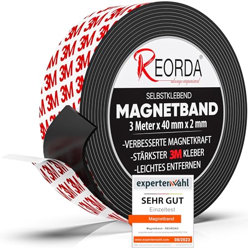 Reorda® Magnetband selbstklebend | Verbesserte Haftkraft durch starkem 3M-Kleber | Magnetband mit optimierter Magnetkraft durch Anisotropic Material | Anwendbar in Küche, Schule & Büro von Reorda
