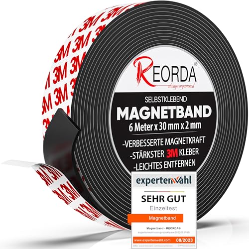 Reorda® Magnetband selbstklebend | Stärkster Halt dank 3M-Kleber | Magnetband mit optimierter Magnetkraft durch anisotropes Material | Anwendbar in Küche, Schule & Büro von Reorda