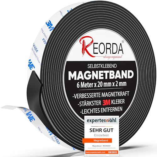 REORDA® Magnetband selbstklebend stark - Magnetstreifen selbstklebend mit starkem 3M Kleber - Magnetklebeband mit optimierter Magnetkraft - Magnet Klebeband von Reorda