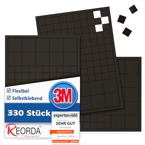 Reorda® Magnetplättchen selbstklebend (330 Stück) | Starker 3M-Kleber ermöglicht ausgezeichnete Klebekraft | Vielseitige Flache Magnete zum basteln & schneiden | Ideal nutzbar für Schule & Büro von Reorda