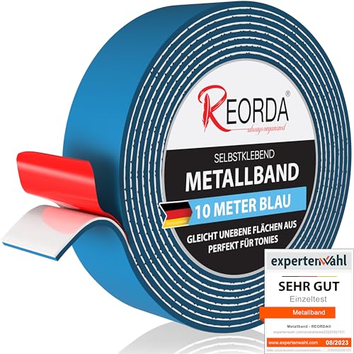 REORDA® Metallband selbstklebend Blau - Ideal für Tonies®-Figuren & -Regale - Magnetband für Magnete I Ferroband I Magnetband selbstklebend I Eisenband (10m) von Reorda