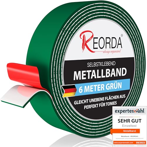 REORDA® Metallband selbstklebend Grün - Ideal für Tonies®-Figuren & -Regale - Magnetband für Magnete I Ferroband I Magnetband selbstklebend I Eisenband (6m) von Reorda