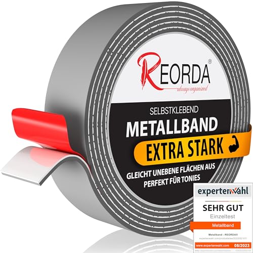 REORDA Metallband selbstklebend Grau - Ideal für Tonies®-Figuren & -Regale - Magnetband für Magnete I Ferroband I Magnetband selbstklebend I Eisenband (3m) von Reorda