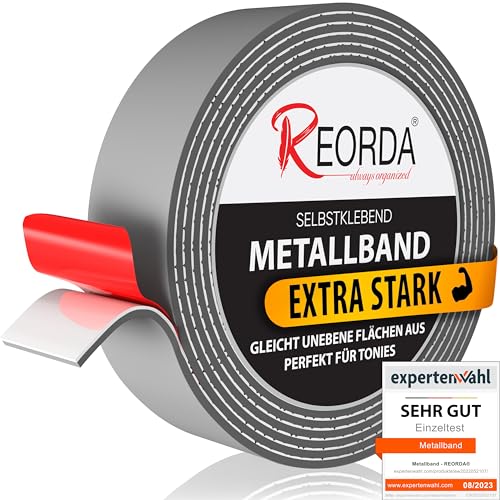 REORDA® Metallband selbstklebend Grau - Ideal für Tonies®-Figuren & -Regale - Magnetband für Magnete I Ferroband I Magnetband selbstklebend I Eisenband (6m) von Reorda