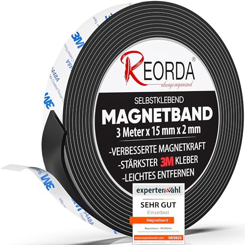 Reorda® Magnetband selbstklebend I Höchstmögliche Haftkraft durch stärksten 3M-Kleber I Magnetband mit optimierter Magnetkraft durch Anisotropic Material I Anwendbar in Küche, Schule & Büro von Reorda