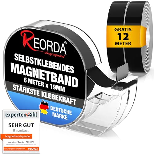 Reorda Magnetband selbstklebend im Spender (18 Meter) - Magnetstreifen - Magnetklebeband hervorragend für Postkarten, Fotos & Whiteboards geeignet von Reorda