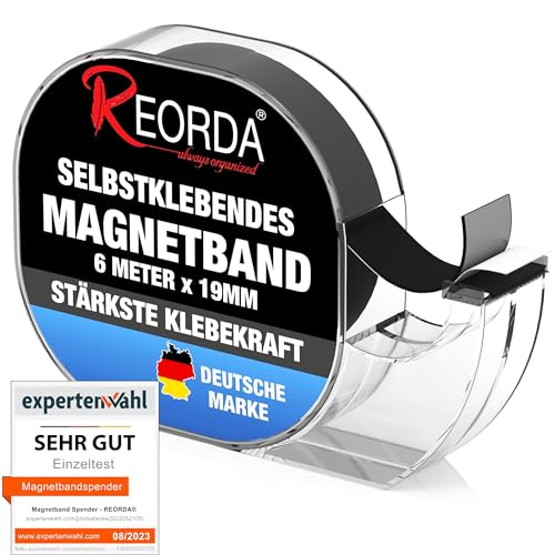 REORDA® Magnetband selbstklebend im Spender - Magnetstreifen - Magnetklebeband hervorragend für Postkarten, Fotos & Whiteboards geeignet (6 Meter) von Reorda