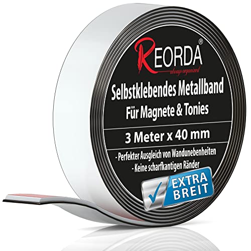 Reorda® Metallband - Ideal für Tonie Tribüne, Magnete & Tonie Figuren dank hohem Metallanteil - Magnetband selbstklebend | Magnetleiste selbstklebend | Magnetband ist vielseitig verwendbar von Reorda