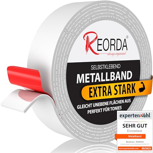 REORDA Metallband selbstklebend Weiß - (EXTRA STARK) Ideal für Tonies®-Figuren & -Regale - Magnetband für Magnete I Ferroband I Magnetband selbstklebend I Eisenband (3m) von Reorda