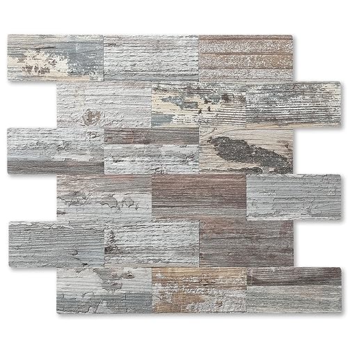 1-Pack Peel und Stick Tile Backsplash für Küche 11.3"X11.5" Dickere Holzplatte Stick auf Backsplash für Badezimmer Fliesen, Treppen Aufkleber, Waschtisch, Schlafzimmer in Ecru Rustic von Reovatile