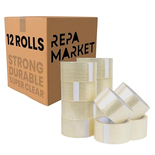 Repa Market 12 Rollen 48 mm x 54 m transparentes Verpackungsband – Acryl-Klebeband – superklares und diskretes Polypropylen-Verpackungsband von Repa Market