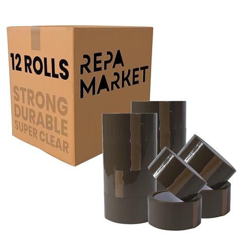 Repa Market 12 Rollen 48 mm x 60 m Braunes klebeband - extra stark und diskretes Acryl scotch tape - Polypropylen-Verpackungsband - Packbandrollen - Superklares Paketband von Repa Market