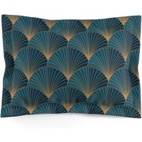 Goldene Elemente Auf Blauem Hintergrund Art Deco Kissen Sham von Repetu