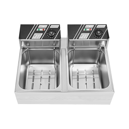 12L Doppel-Fritteuse 2x6L Edelstahl 2500W+2500W 60-200°C Freistehend Kaltzone Frittier-Siebe Temperatur-Regler IPX3 Für Gastronomie Imbiss Restaurant von Repomanda