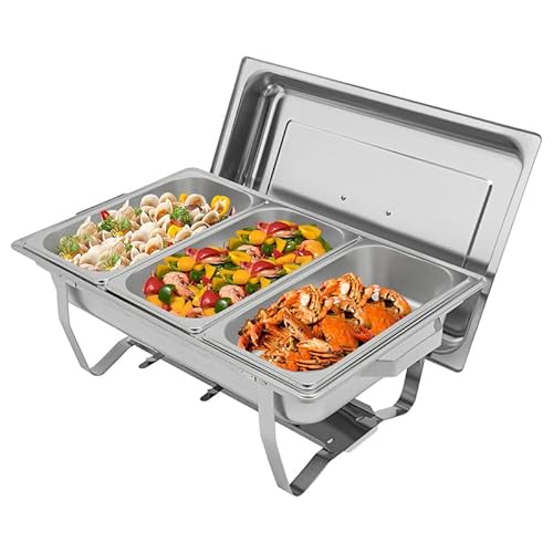 Chafing Dish 5L mit 3 Fächern, Rechteckiger Speisewärmer Warmhaltebehälter aus rostfreiem Eisen, Silber für Buffet Catering Party Chafing Dish 5L mit 3 Fächern, Rechteckiger Speisewärmer Warmhaltebehälter aus rostfreiem Eisen, Silber für Buffet Catering Party von Repomanda