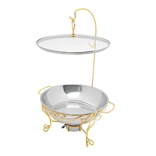 Chafing Dish Rund 6L mit Glasdeckel, Edelstahl Warmhaltebehälter Speisewärmer mit Goldgriff für Buffet Catering Hochzeit Party von Repomanda