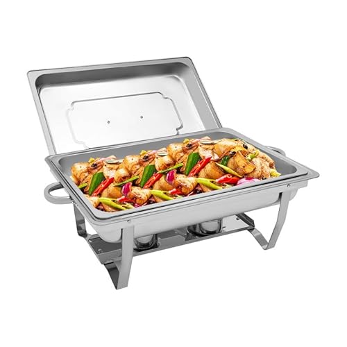Chafing Dish Set 9L Rechteckig mit Brennpastenhalter, Edelstahl Warmhaltebehälter Speisewärmer Wärmebehälter für Buffet Catering Party Silber von Repomanda