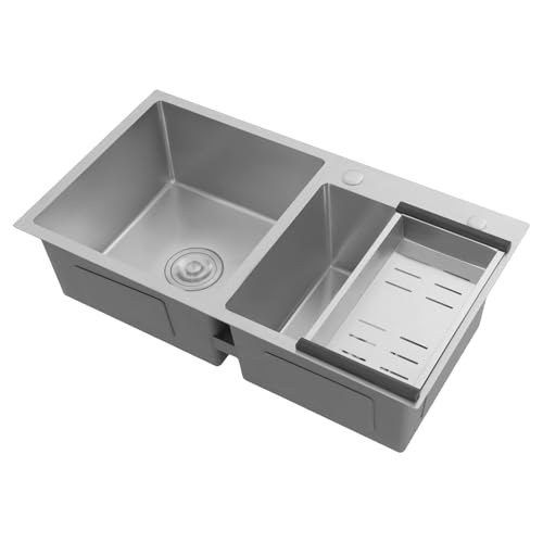 Edelstahl-Küchenspüle,Doppelbecken,Küchenspüle mit Abtropfkorb,Küche Spülbecken 2 Becken von Repomanda
