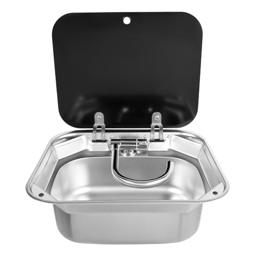 RV Handwaschbecken rechteckig mit Deckel für RV Caravan Camper Küche Edelstahlspüle (mit Wasserhahn) von Repomanda
