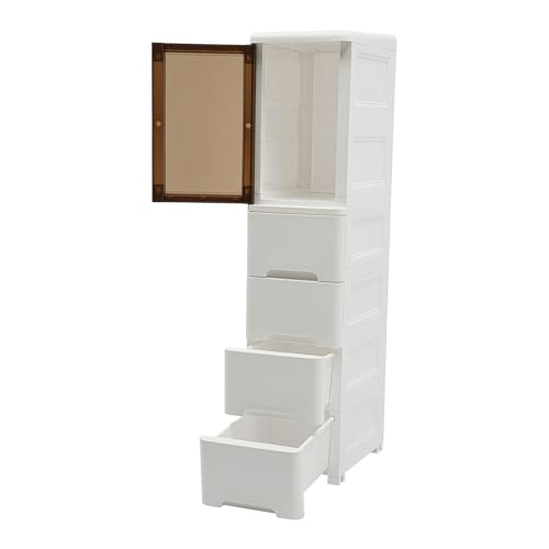 Repomanda Badezimmerschrank mit Schublade, Kleiner schmaler Toilettenregalschrank, Kunststoff-Eckschrank mit Schubladen und Rädern von Repomanda