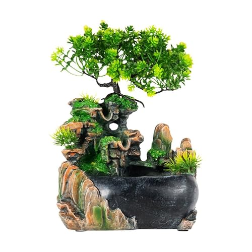 Zen Zimmerbrunnen mit LED Licht, Tischbrunnen mit Wasserfall und Naturdeko aus Harz für Feng Shui, Meditation, Yoga, Entspannung und als Geschenkidee, H 28 cm von Repomanda