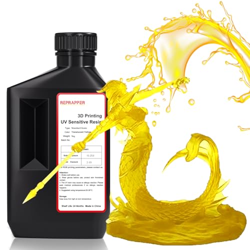 RepRapper 201 3D Druck Resin UV 405nm Standard Rapid Photopolymer Resin, mit Hoher Genauigkeit und Fließfähigkeit 3D Drucker Harz für LCD 3D Drucker Gelb, 1KG von Reprapper
